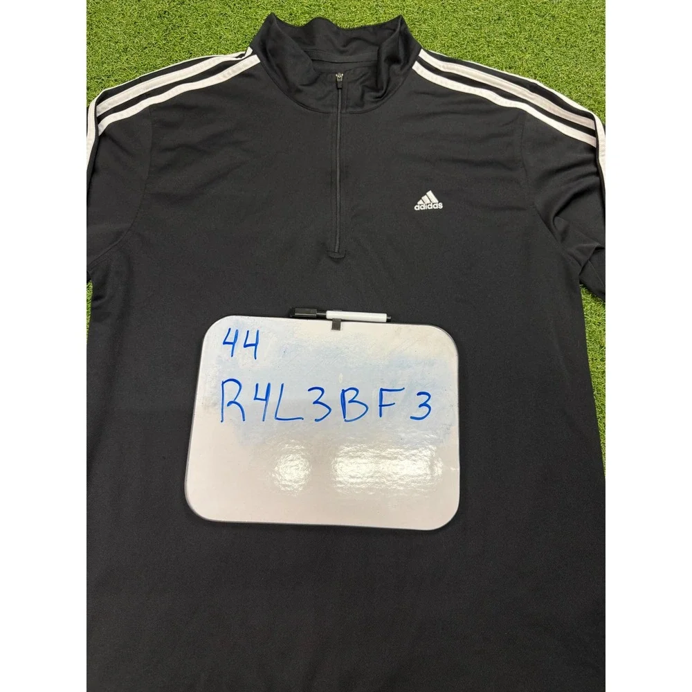 Adidas‎ Mens Quarter Zip Pullover Black White 3 Stripe Long Sleeve Shirt XL